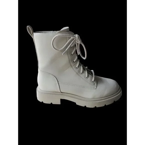 NoBo White High-Top Combat Boots With Side Zipper & Lace-Up Closure For Women - Picture 2 of 5